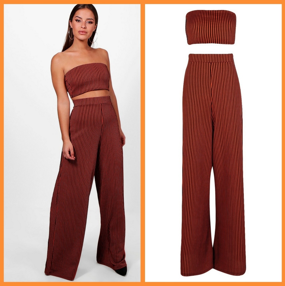 Petite Amy Bandeau Top & Wide Leg Trouser Co-Ord